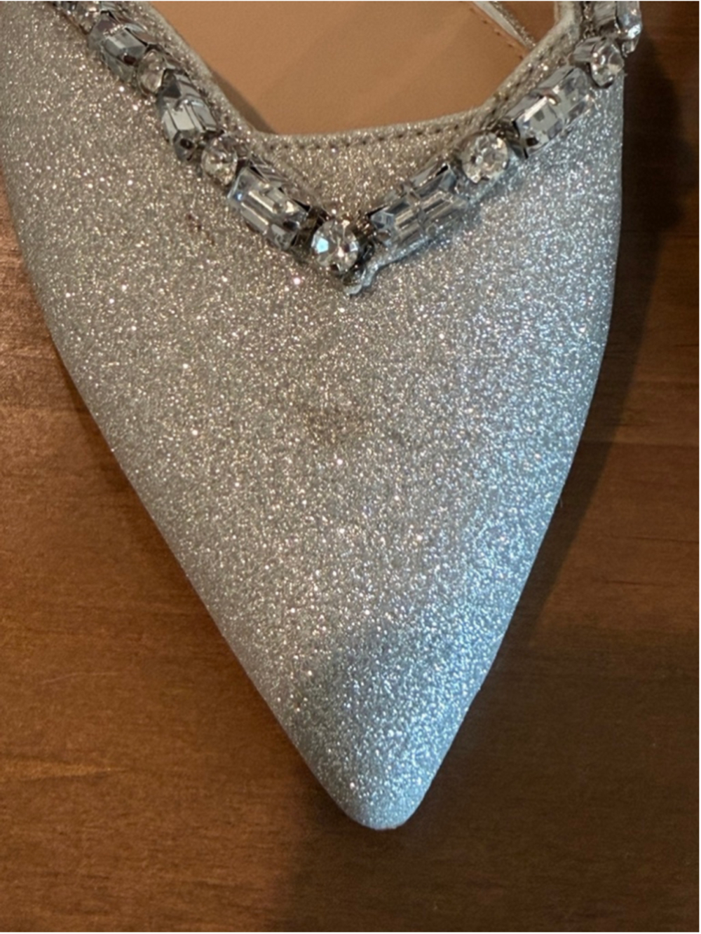 Jewel Badgley Mischka Silver Glitter Pointed Toe Flats Size 6 - Picture 5 of 8